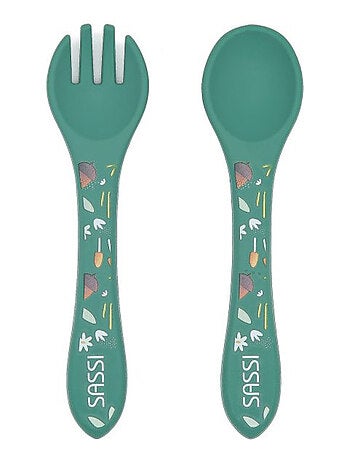 Set de tenedor y cuchara de silicona, animales | Sassi Junior