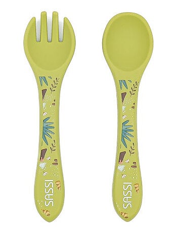 Set de tenedor y cuchara de silicona, animales | Sassi Junior