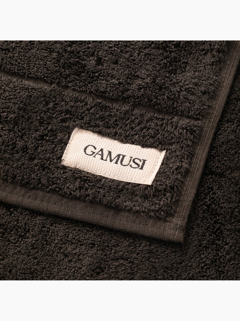 Set de toallas de baño y lavabo 100% algodón, rizo 600g/m2, con colgador - Gamusi. Negro Blanco - Kiabi