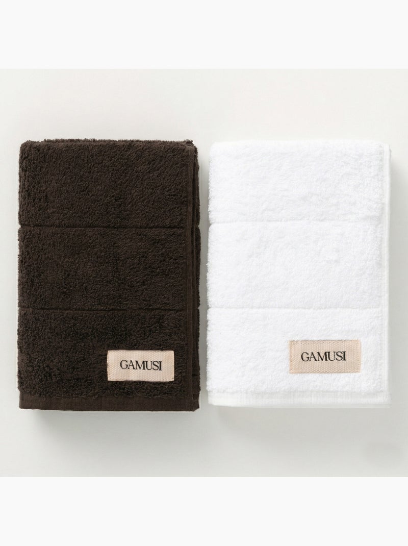Set de toallas de ducha y lavabo 100% algodón, rizo 600g/m2, con colgador - Gamusi. Negro Blanco - Kiabi