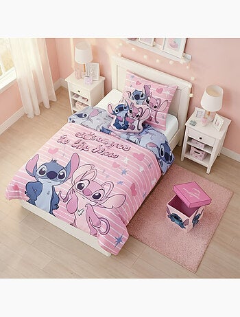 Set Decoración Habitación Niña Stitch & Angel Disney 3 Piezas – Funda Nórdica 140x200 cm Reversible