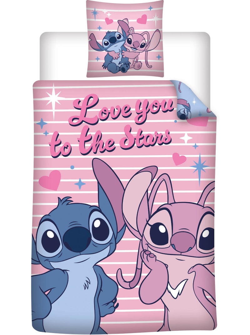Set Decoración Habitación Niña Stitch & Angel Disney 3 Piezas – Funda Nórdica 140x200 cm Reversible Negro Rosa Azul - Kiabi