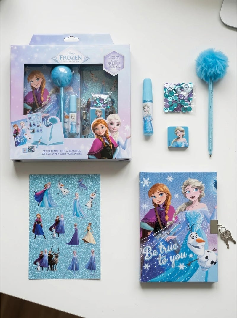 Set diario con bolígrafo fuzzy y pegatinas frozen disney Azul - Kiabi