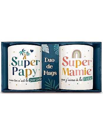 Set dúo de tazas de cerámica super papy con puntos dorados