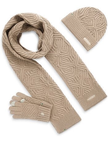 Set gorro, bufanda y guantes fitness hombre y mujer triad sand brown
