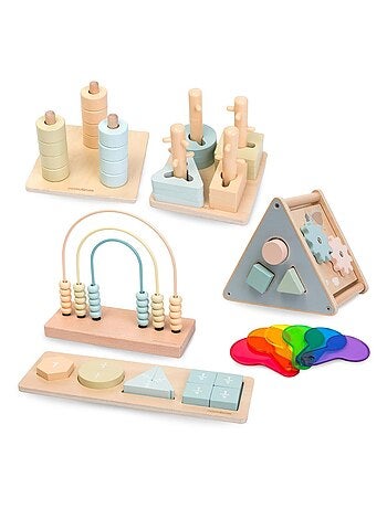 Set Montessori madera 2-3 años con ábaco, puzles y formas, juguete educativo infantil
