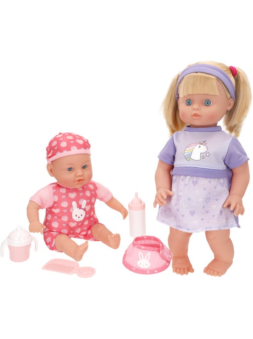 Set muñeca niña 41 cm y bebé 32 cm con accesorios colorbaby's - Kiabi