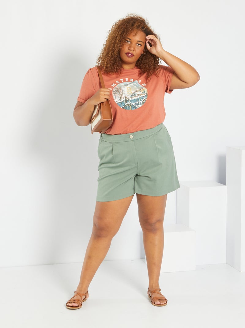 Short ancho con cintura elástica VERDE - Kiabi