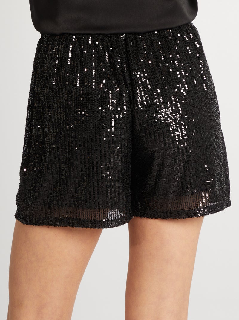 Short ancho de lentejuelas negro - Kiabi