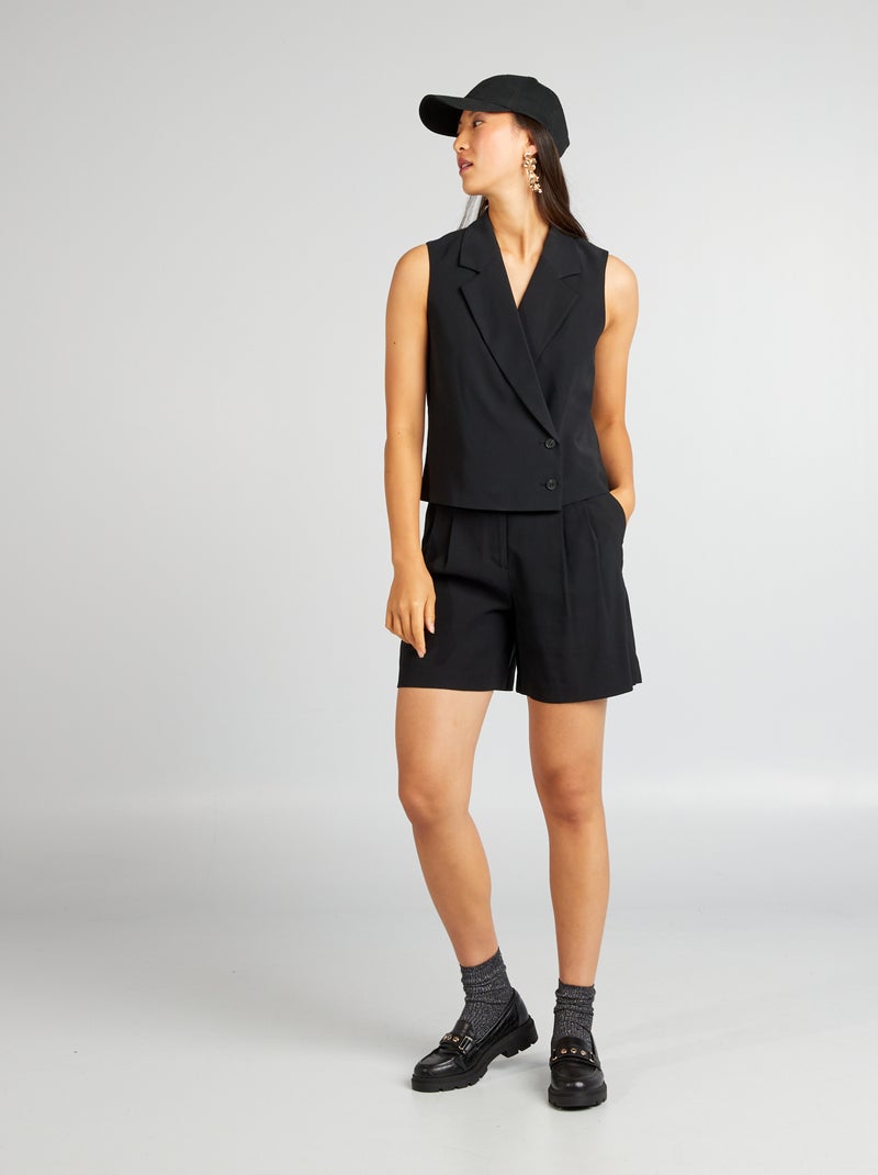 Short ancho de sarga negro - Kiabi