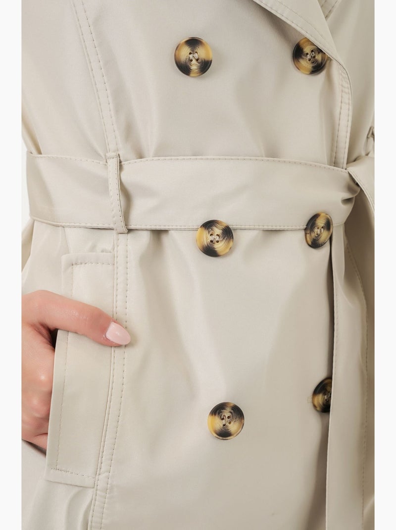 Short belted polyester trench coat with shirt collar bdart Beige arcilla - Kiabi