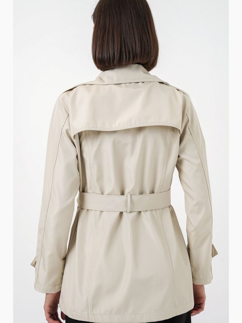 Short belted polyester trench coat with shirt collar bdart Beige arcilla - Kiabi