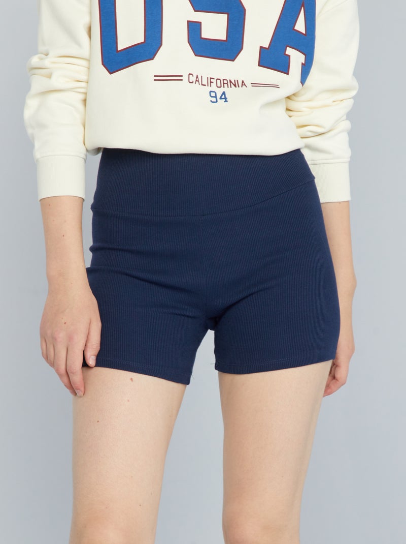 Short ciclista de punto de canalé AZUL - Kiabi
