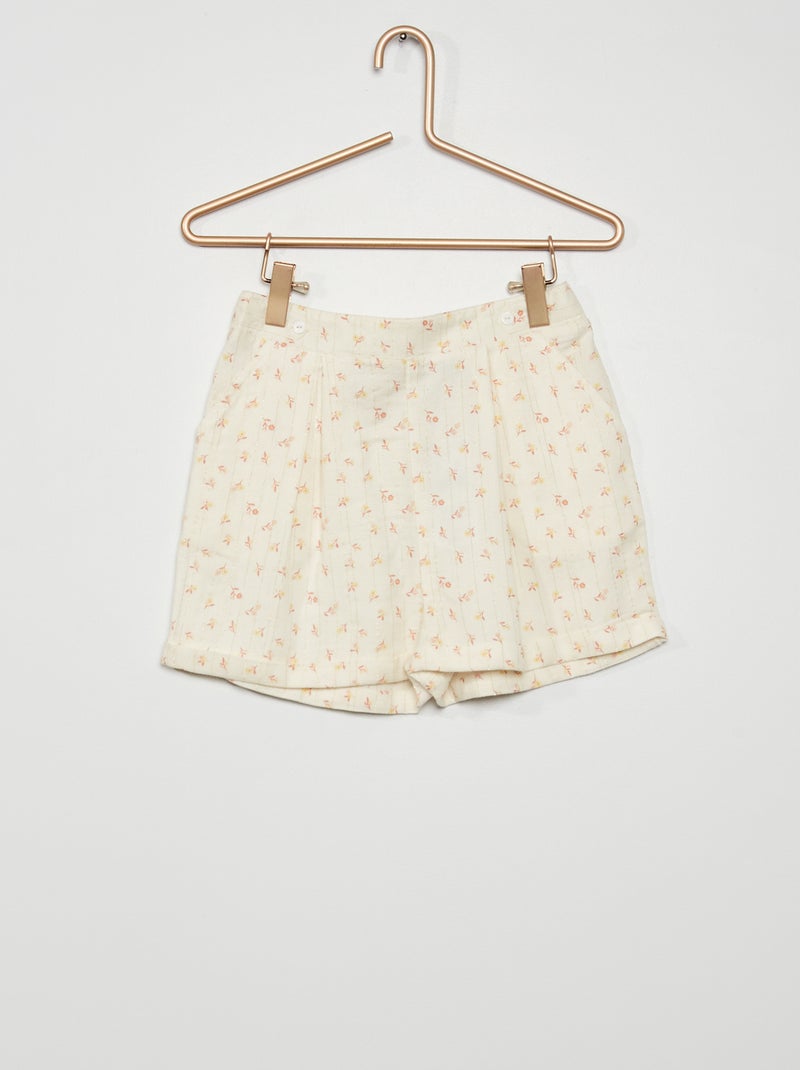 Short con motivo de flores e hilos dorados BLANCO - Kiabi