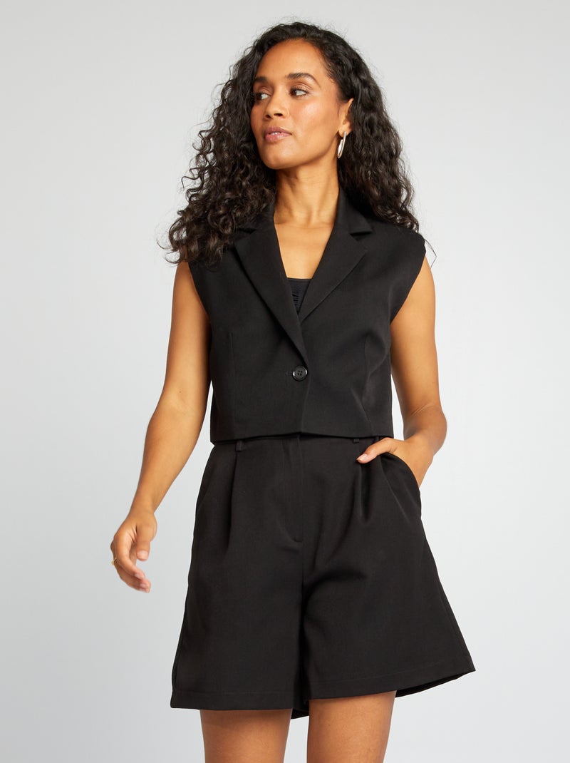 Short con pinzas de tiro alto negro - Kiabi