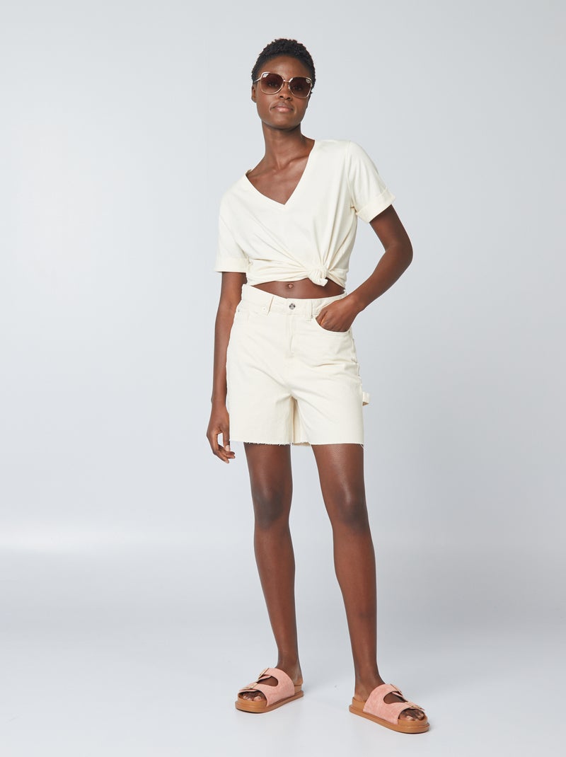 Short de algodón media pierna BLANCO - Kiabi