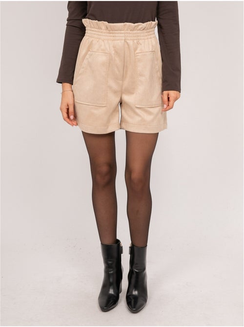 Short de antelina de talle alto con cintura elástica xiche - Kiabi Short de antelina de talle alto con cintura elástica xiche - Kiabi