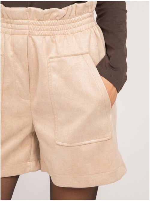 Short de antelina de talle alto con cintura elástica xiche - Kiabi Short de antelina de talle alto con cintura elástica xiche - Kiabi