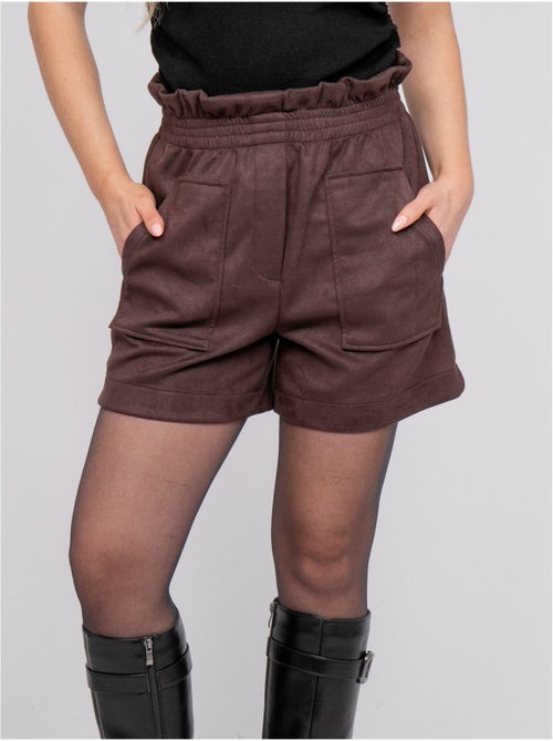 Short de antelina de talle alto con cintura elástica xiche - Kiabi Short de antelina de talle alto con cintura elástica xiche - Kiabi