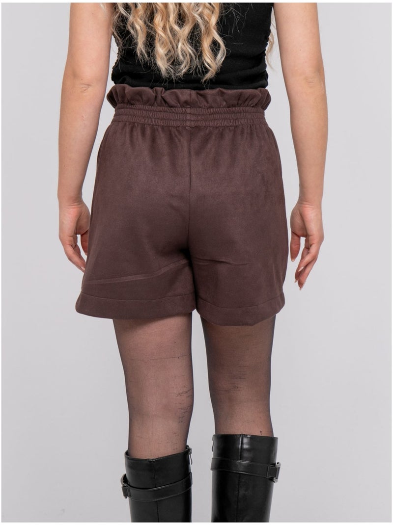Short de antelina de talle alto con cintura elástica xiche Marrón - Kiabi
