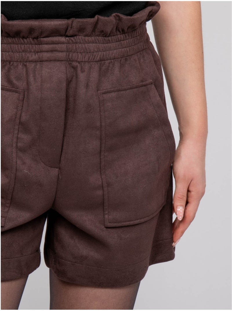 Short de antelina de talle alto con cintura elástica xiche Marrón - Kiabi
