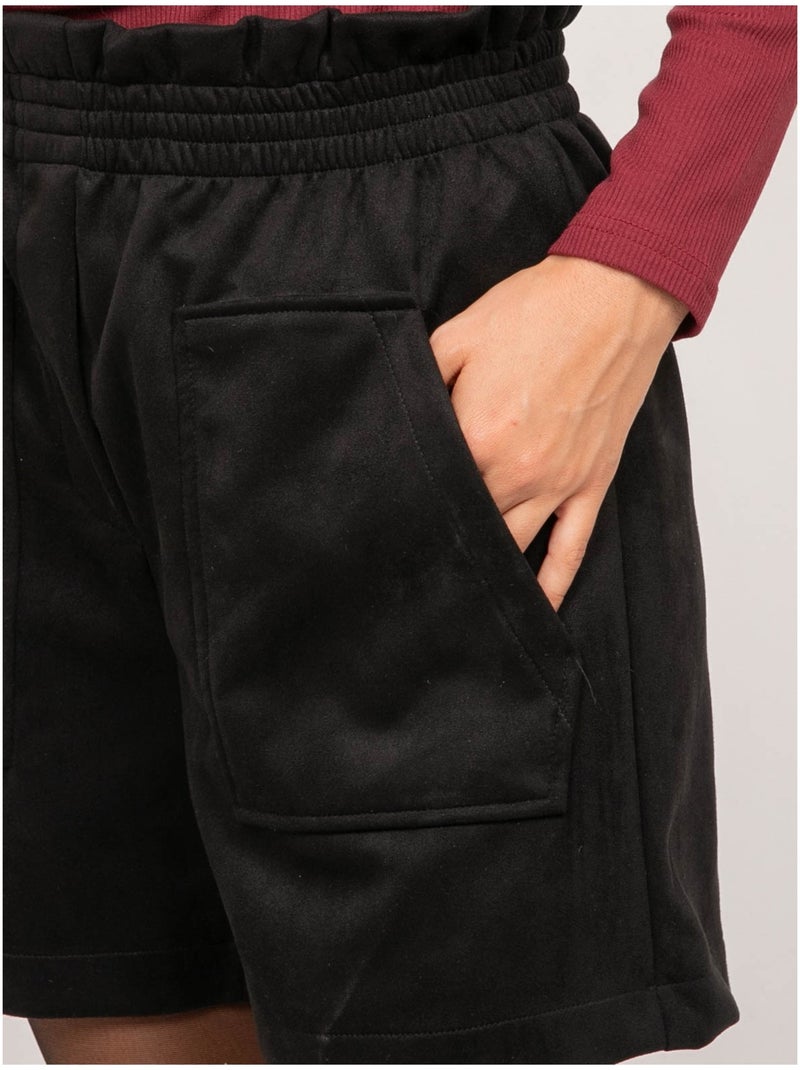 Short de antelina de talle alto con cintura elástica xiche Negro - Kiabi