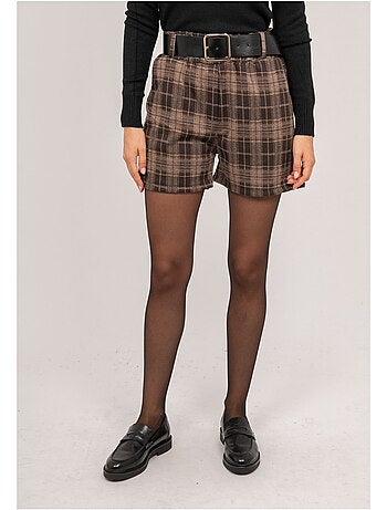 Short de cuadros con cinturón xeline