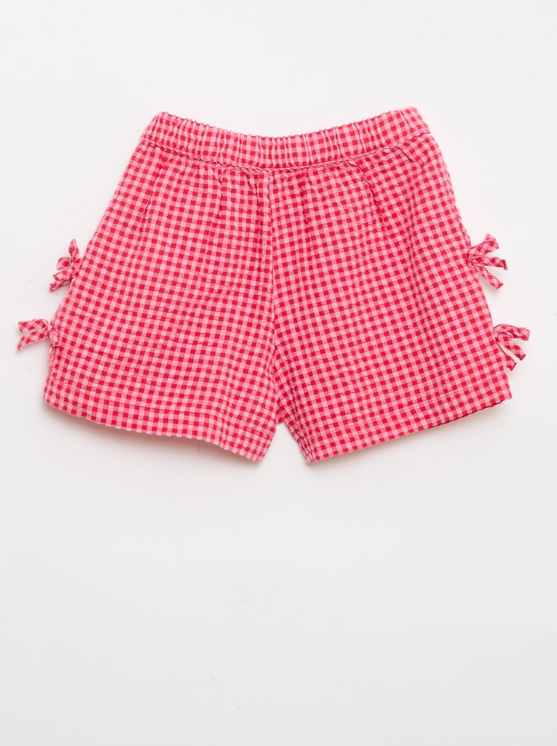 Short de cuadros con lazos fantasía Rosa - Kiabi
