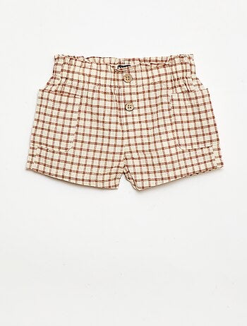 Short de cuadros de algodón y lino