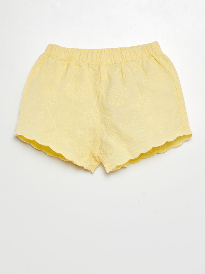 Short de gasa de algodón con bordado inglés AMARILLO - Kiabi