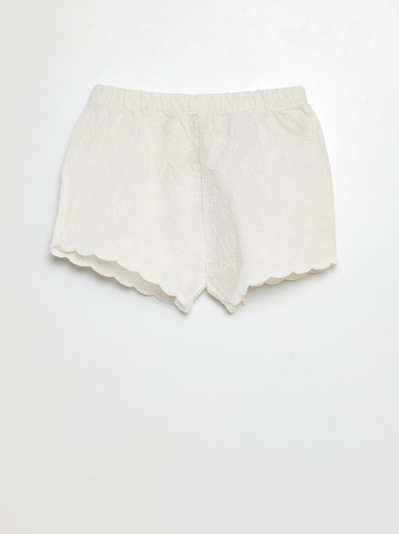 Short de gasa de algodón con bordado inglés BLANCO - Kiabi