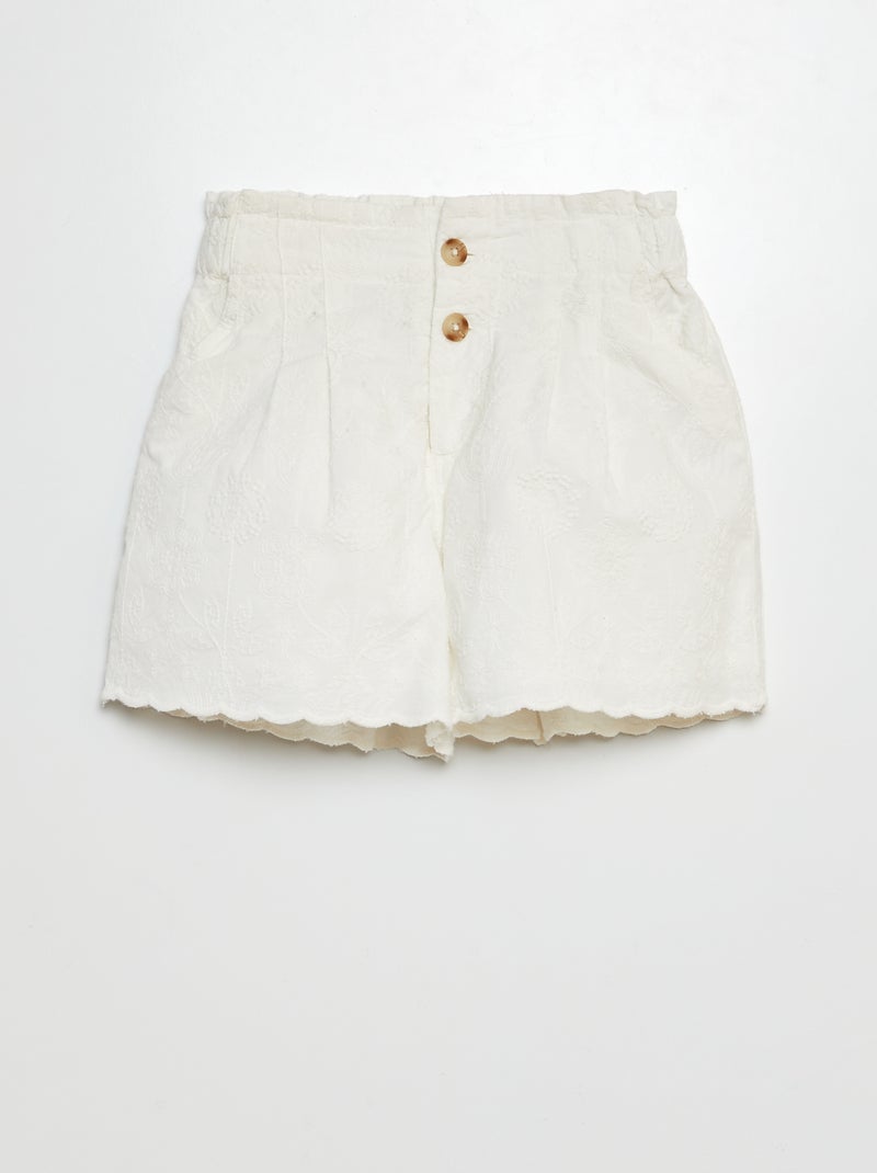 Short de gasa de algodón con bordado inglés BLANCO - Kiabi