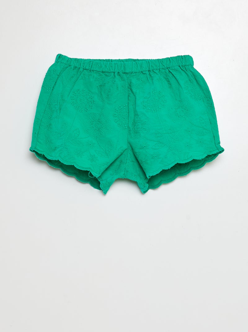 Short de gasa de algodón con bordado inglés VERDE - Kiabi