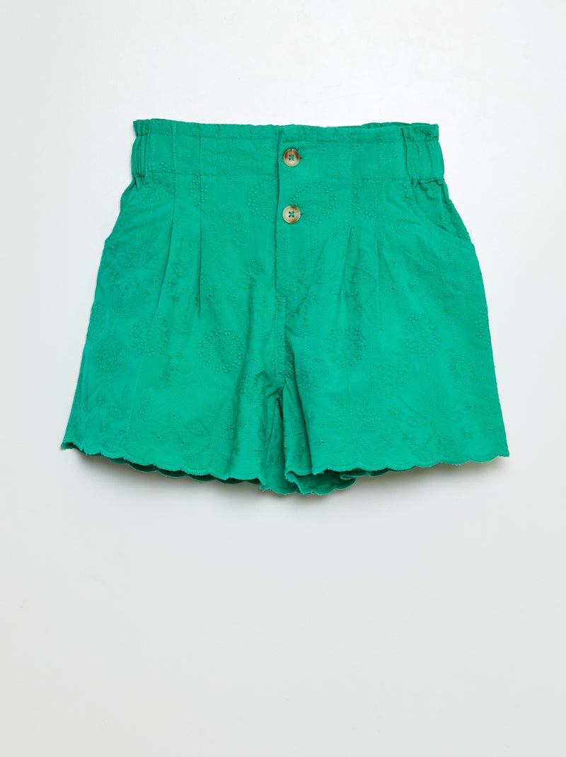 Short de gasa de algodón con bordado inglés VERDE - Kiabi
