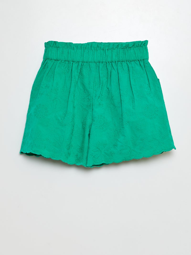Short de gasa de algodón con bordado inglés VERDE - Kiabi