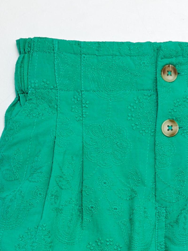 Short de gasa de algodón con bordado inglés VERDE - Kiabi