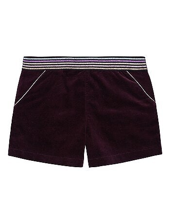 Short de Invierno para Niña | Terciopelo Burdeos Ciruela | Cintura con Lentejuelas | POUPETTE