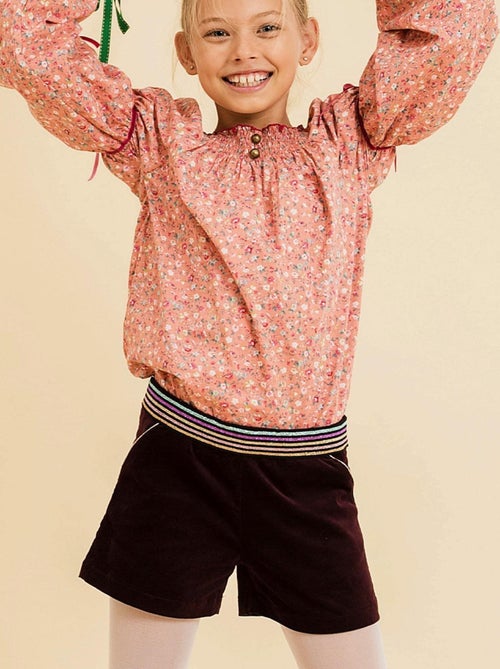 Short de Invierno para Niña | Terciopelo Burdeos Ciruela | Cintura con Lentejuelas | POUPETTE - Kiabi