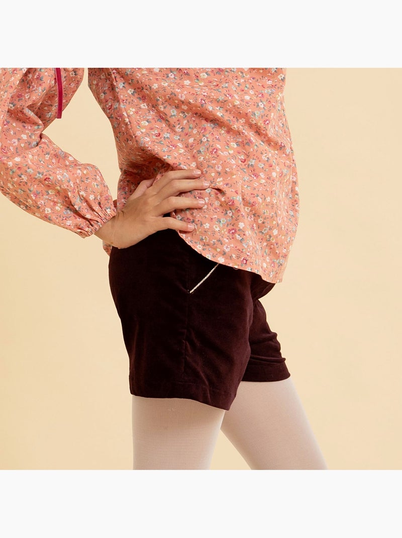 Short de Invierno para Niña | Terciopelo Burdeos Ciruela | Cintura con Lentejuelas | POUPETTE Burdeos - Kiabi