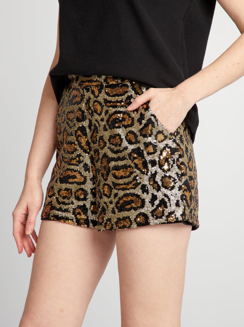 Pantalón corto Erna de leopardo y lentejuelas marrón main image 0