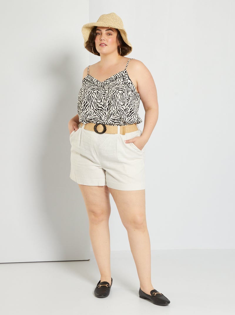Short de lino + cinturón blanco caliza - Kiabi