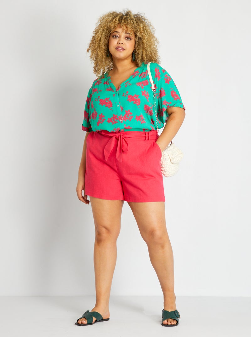 Short de lino con cinturón Rosa - Kiabi