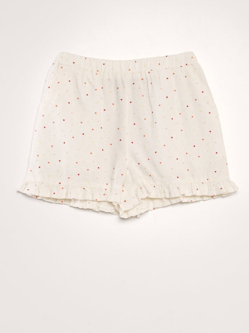 Short de lino con volantes en los bordes BLANCO - Kiabi