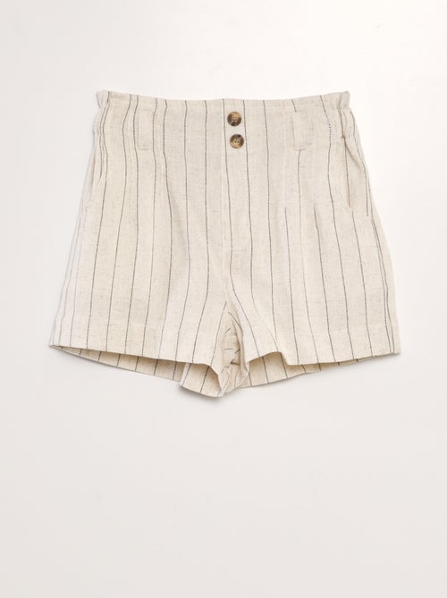 Short de lino estampado de rayas - Kiabi