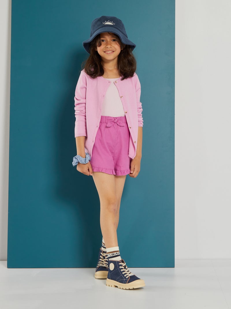 Short de lyocell con volante y cintura elástica violeta rosa - Kiabi