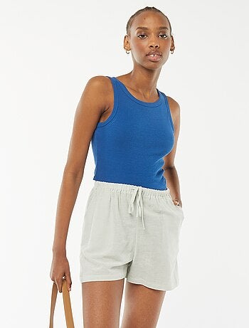 Short de mezcla de lino con 2 bolsillos