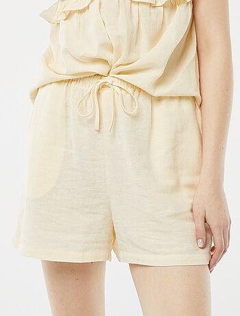 Short de mezcla de lino con 2 bolsillos