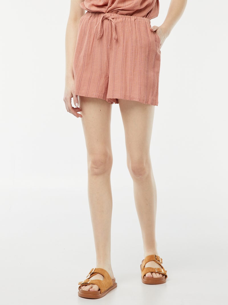 Short de mezcla de lino con 2 bolsillos Rosa - Kiabi