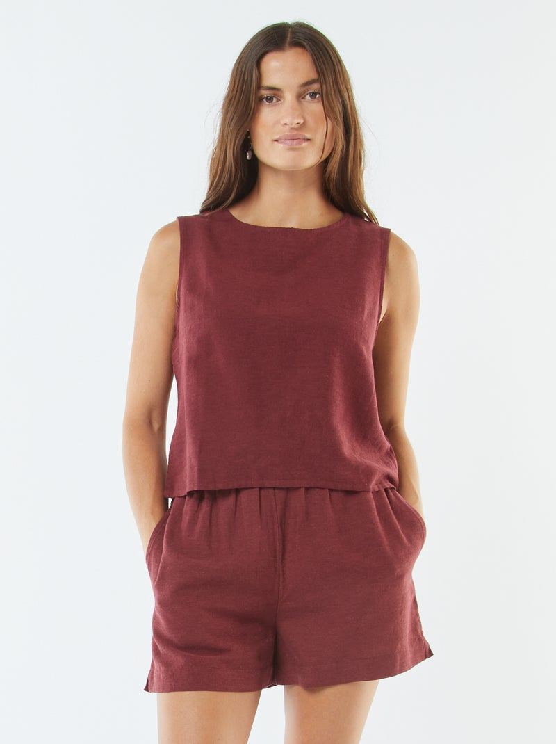 Short de mezcla de lino Rojo - Kiabi
