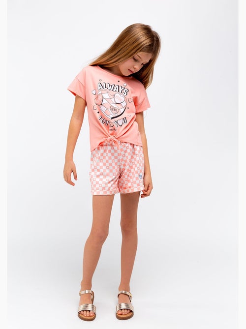 Short de niña cuadros en naranja - Kiabi